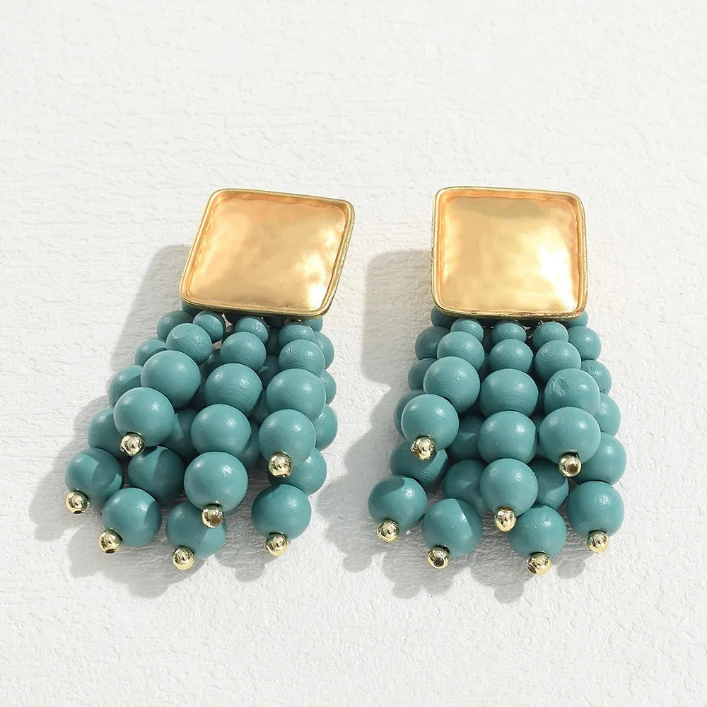 Vintage Handmade Wooden Drop Dangle Earrings Maxi Beaded Bohemian Statement Wedding Jewelry For Women brincos