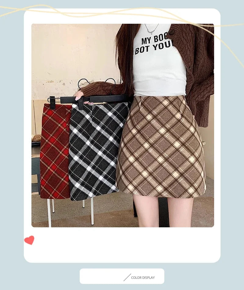 ITOOLIN Womem Vintage Plaid Tweed A-line Skirt Casual High Waist Mini Skirt Women Preppy Style Bodycon Skirts Spring Summer 2026