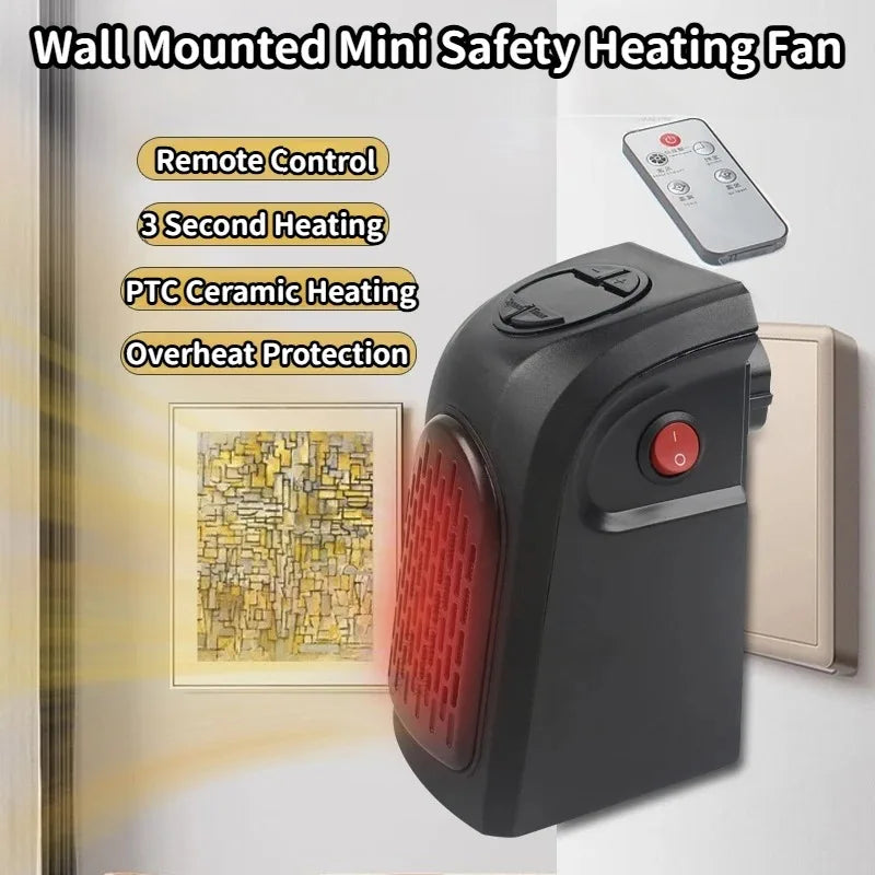 Portable Electric Heater for Rooms, Plug-In Wall Mini Radiator Fan Warmer, Compact Home Heating Appliance