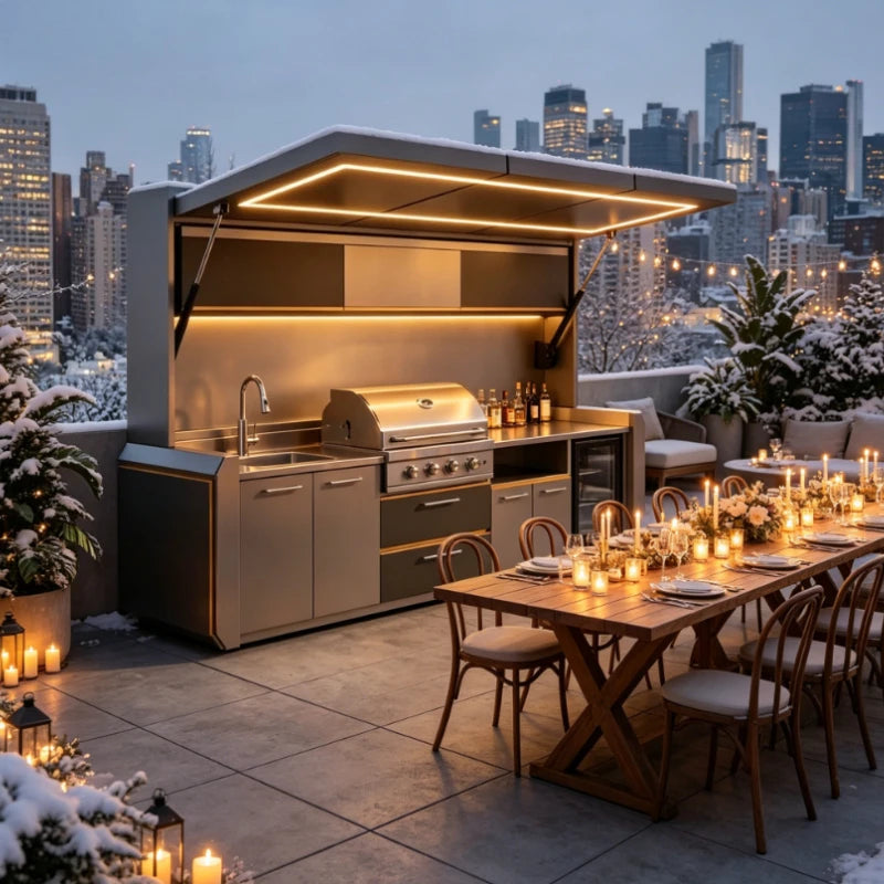 Customized Luxury Stainless Steel Outdoor Kitchen Cabinets with Full Cooking Equipment,Modular Outdoor Kitchen for Garden
