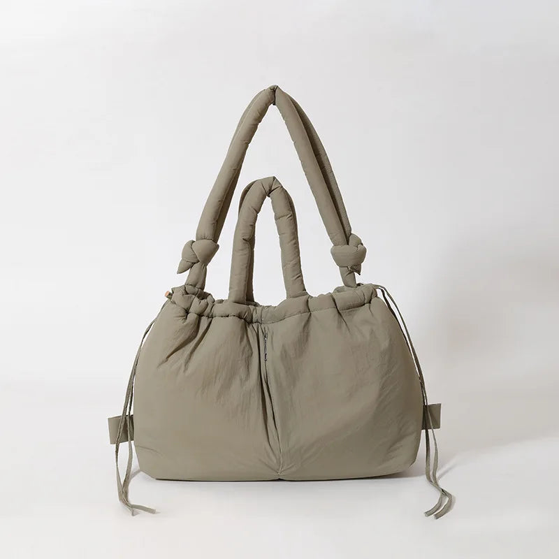 Casual nylon padded tote bag designer soft puffer women shoulder crossbody bags Simple Vintage large capacity handbags 2026