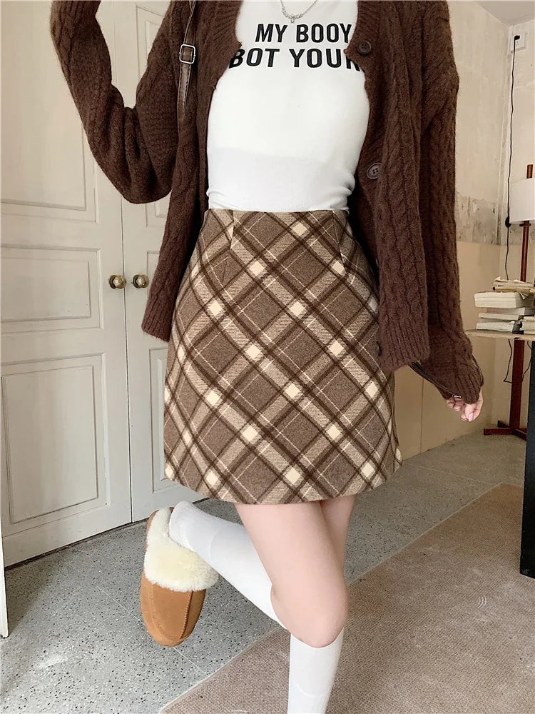 ITOOLIN Womem Vintage Plaid Tweed A-line Skirt Casual High Waist Mini Skirt Women Preppy Style Bodycon Skirts Spring Summer 2026