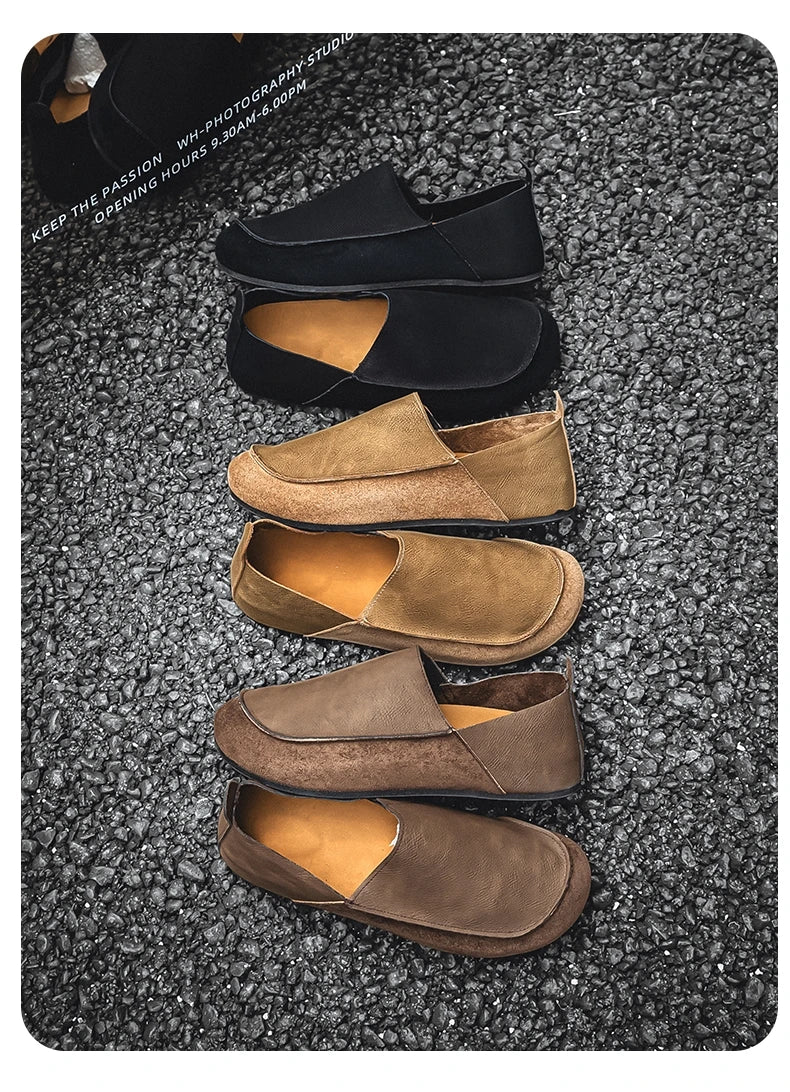 Man Loafers Outdoor Walking Fashion Mens Casual Shoes Soft Leather Comfort Half Slippers Breathable Lazy Driving Shoes Moccasins