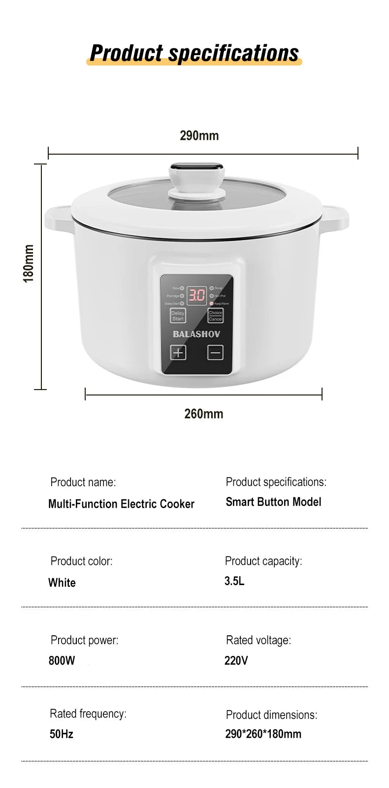 220V Electric Cooker Non-stick Cooking 3.5L Hot Pot Multifunction Electric Cooker Smart Rice Pot For Home Electric Hot Pot