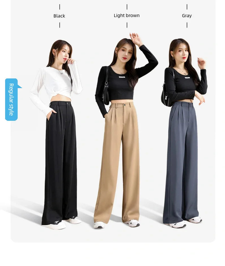 Women'S Loose Spring Summer 2025 New High Waist Wide Legs Slim Casual Trousers Korean Fashion Trend Female Suit Straight Pants