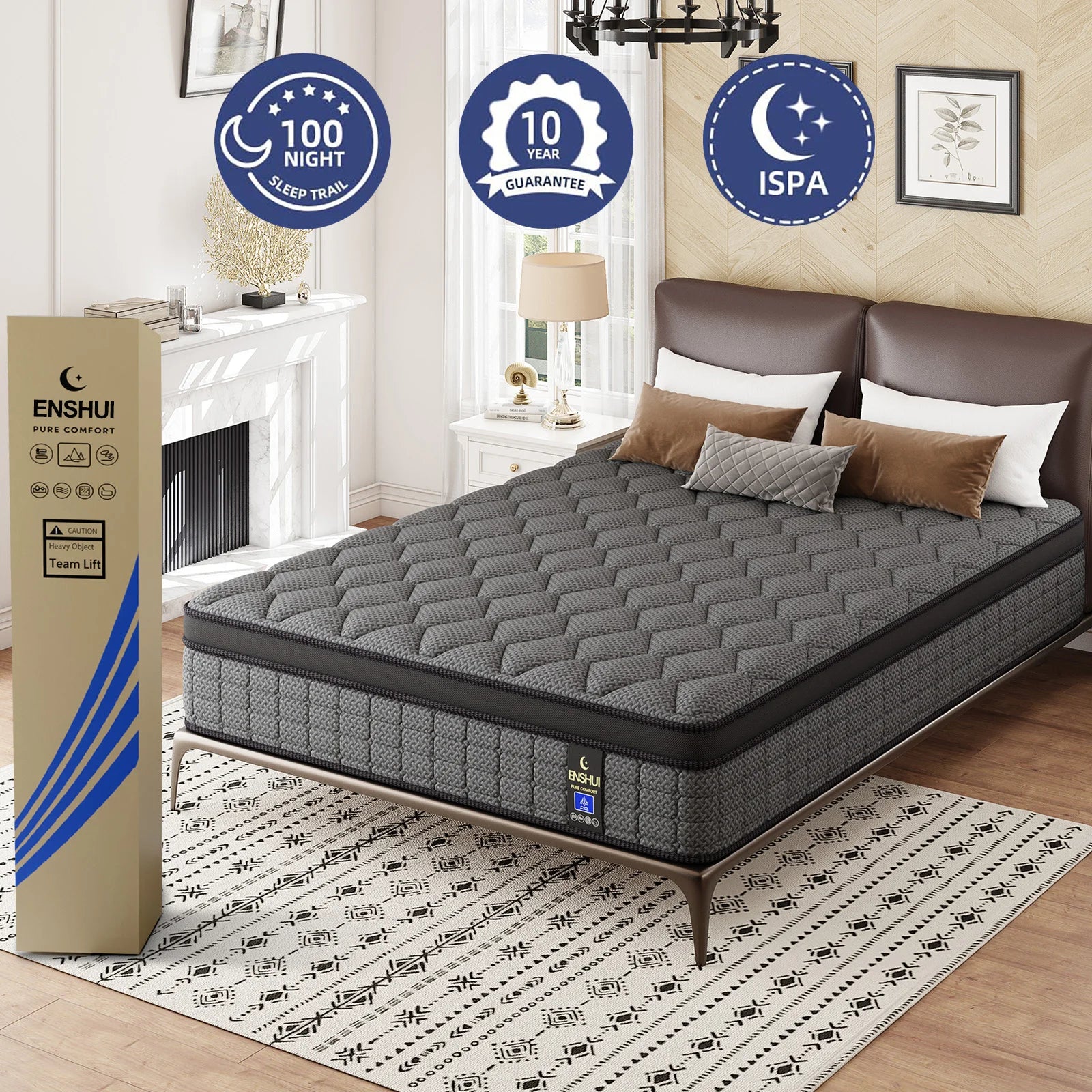 ENSHUI 12/14 Inch Queen & King Mattress In A Box – Gel Memory Foam With Cooling Technology, Medium-Firm Feel, Motion Isolation & Edge Support, Breathable Polyester Cover, Twin/Full/Queen/King Sizes, Durable & Easy To Clean
