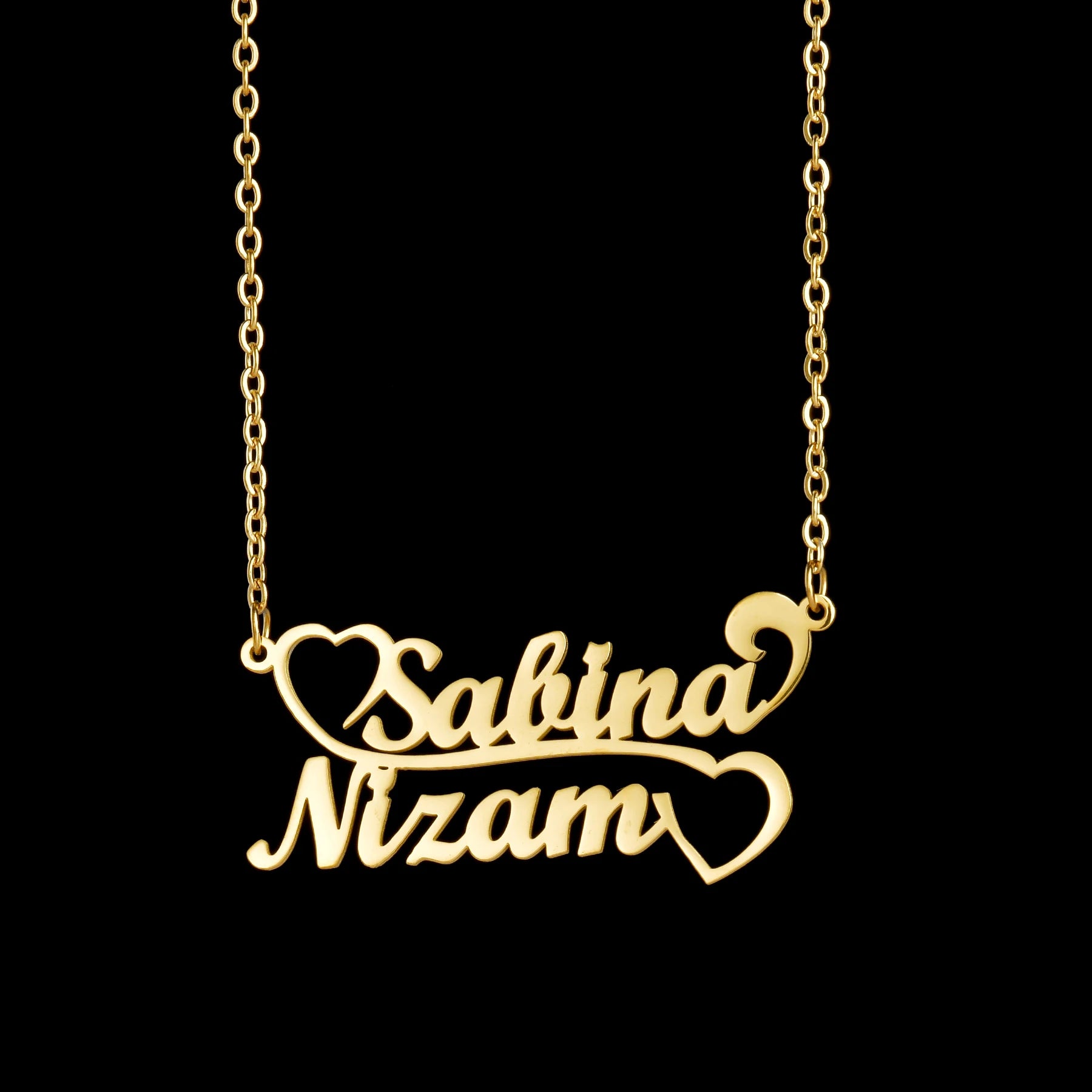 Atoztide Personalized Custom 2 Names Pendant Necklace for Women Stainless Steel Stone Heart Fashion Christmas Jewelry Gift