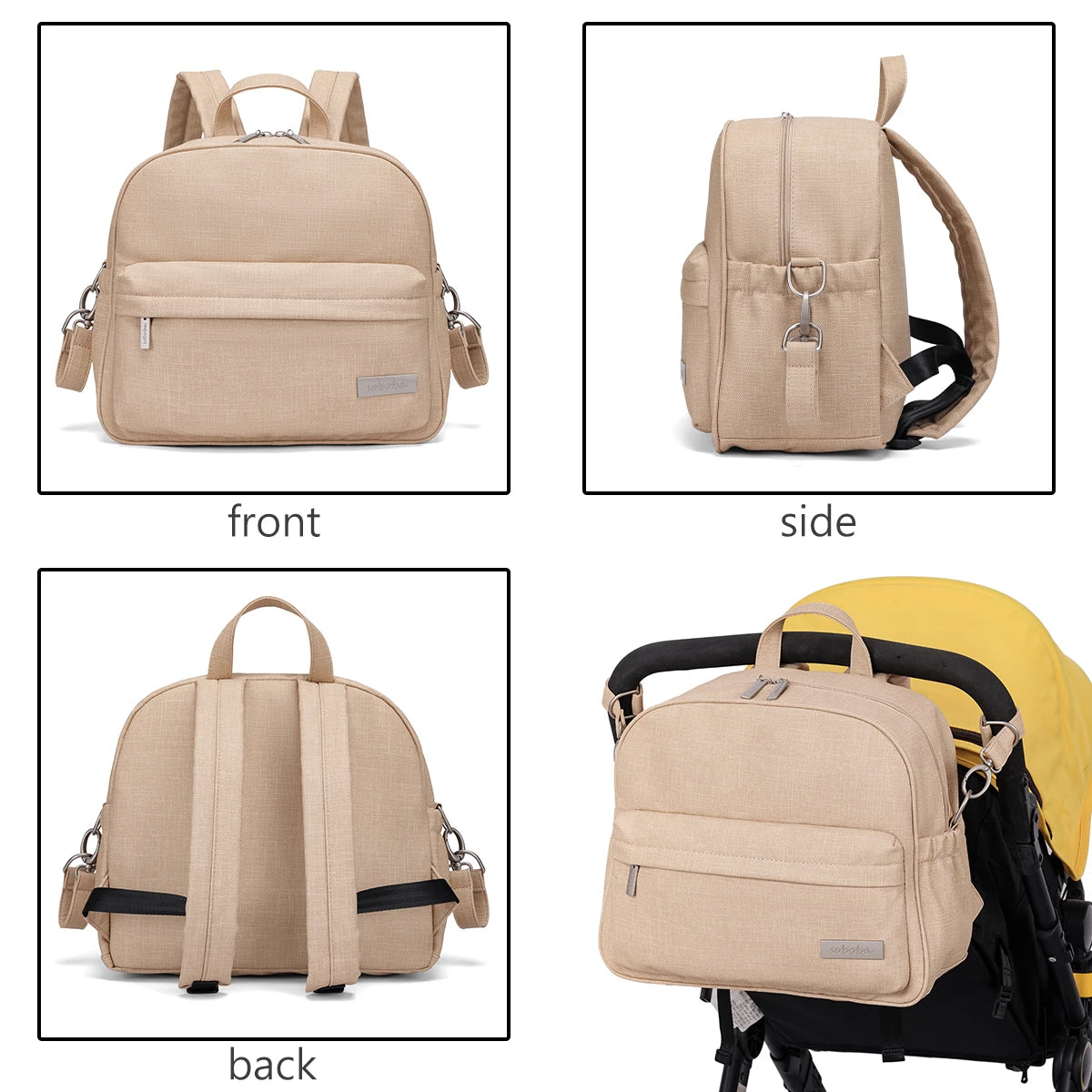 Soboba Stylish Diaper Backpack for Women Solid Fashion Waterproof Large Capacity Multi-funcional Nappy Changing Bag with 2 Strap