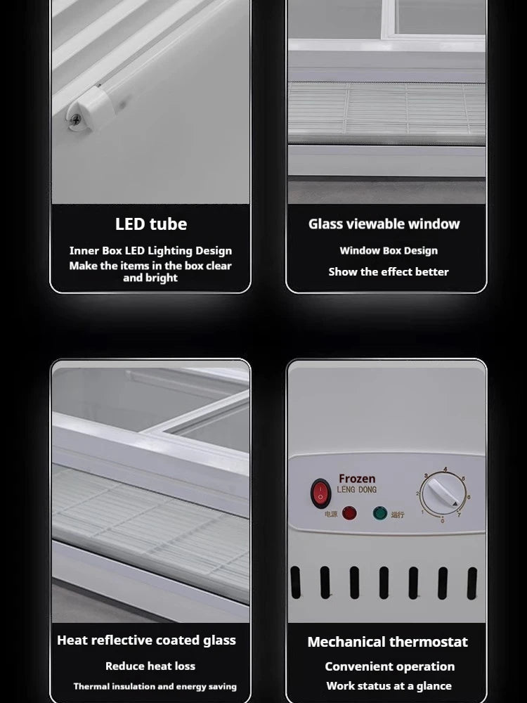 Commercial Refrigerator Freezer Countertop, 140W Portable Display Fridge for Food Stall with 3-Color Lights & Copper Tube Cool