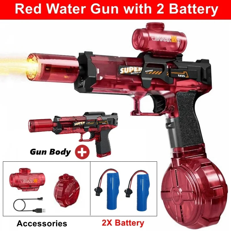 Electric Water Blaster Gun Children Automatic Water Pistol WaterGun with Led Light Summer Outdoor Game Party Toy for Adults Kids