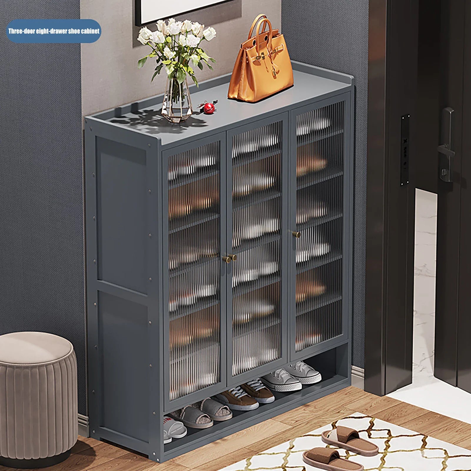 3-Door 8-Tier Dustproof Shoe Cabinet Freestanding Bamboo Shoe Rack Organizer for Hallway Entryway