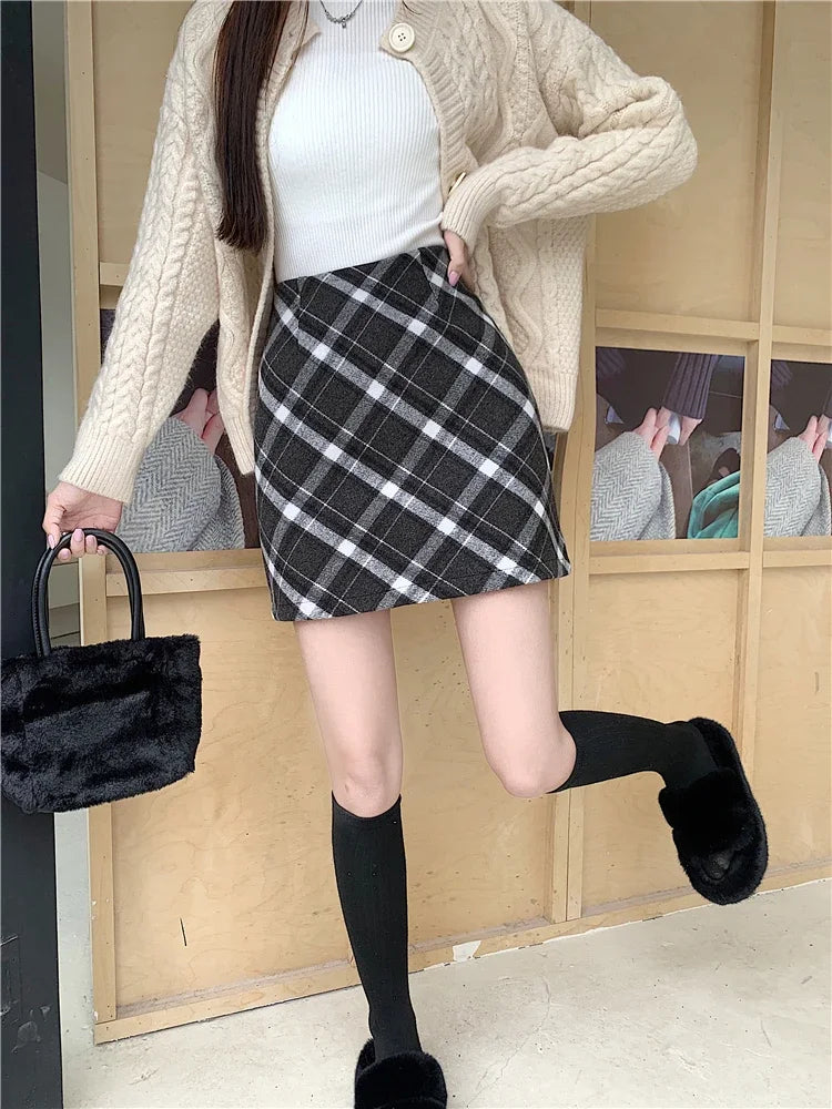 ITOOLIN Womem Vintage Plaid Tweed A-line Skirt Casual High Waist Mini Skirt Women Preppy Style Bodycon Skirts Spring Summer 2026