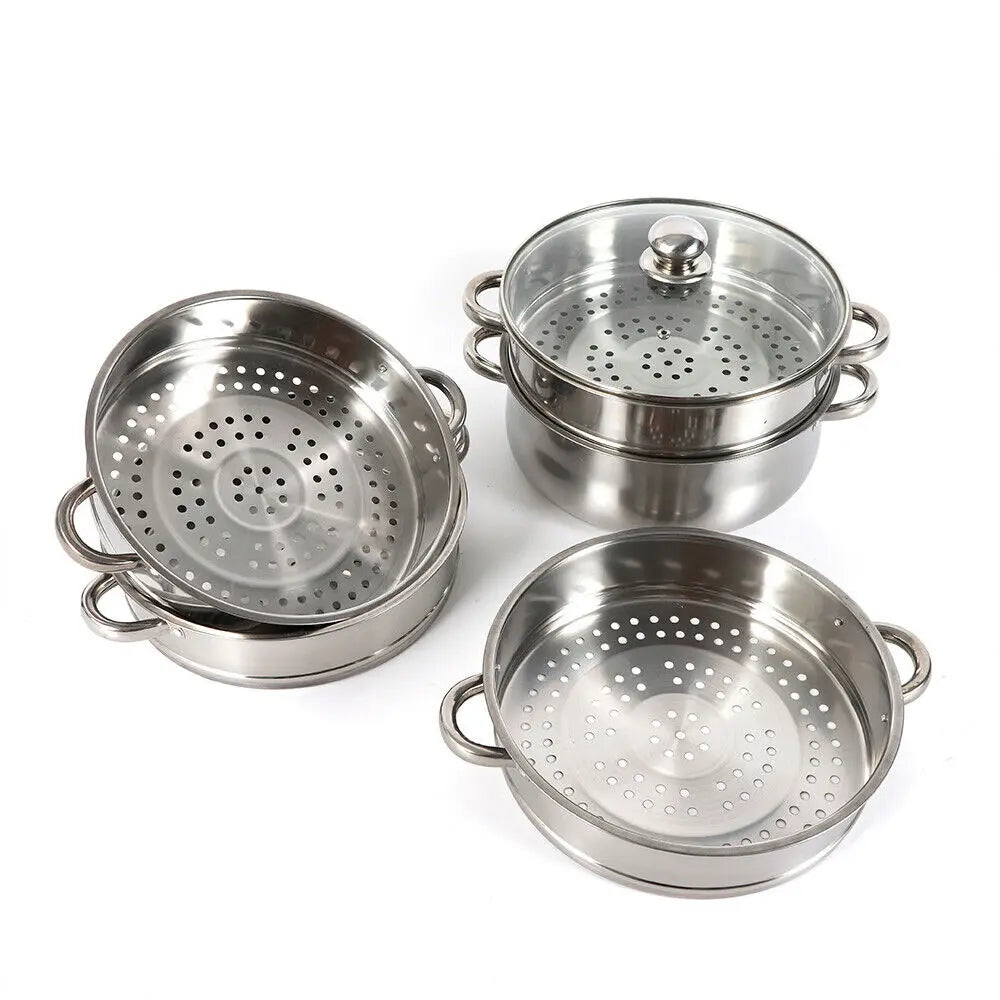 5 Tier 26 / 28 / 30cm Steam Cooker Steamer Pan Cook Food Veg Pot Stainless Steel