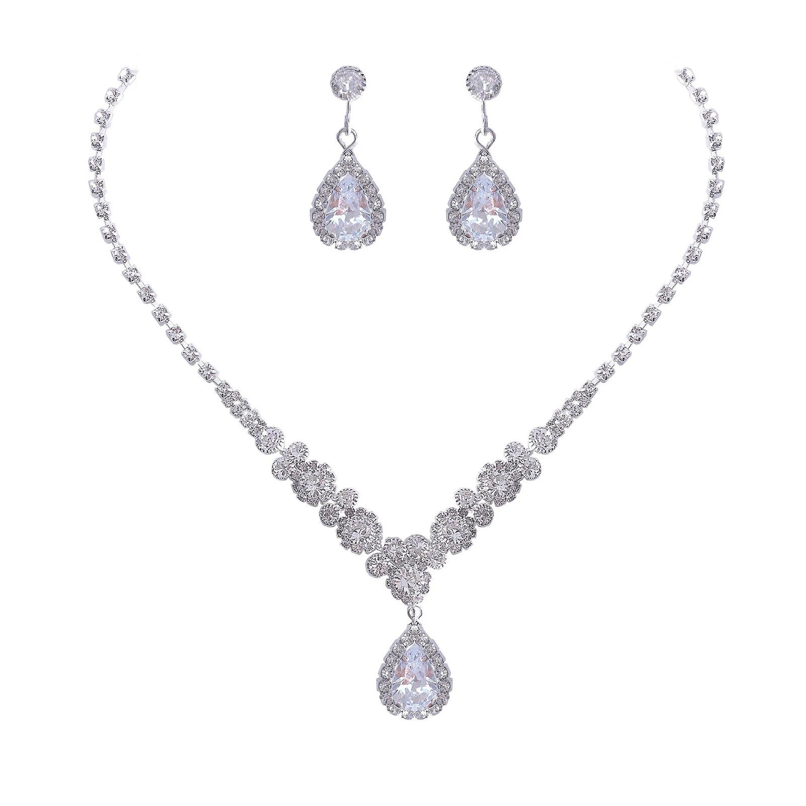 Women's Necklace Earrings Set Zircon Dangle Earrings Set Exquisite Wedding Party Jewelry Set for Anniversary Mother's Day Gift
