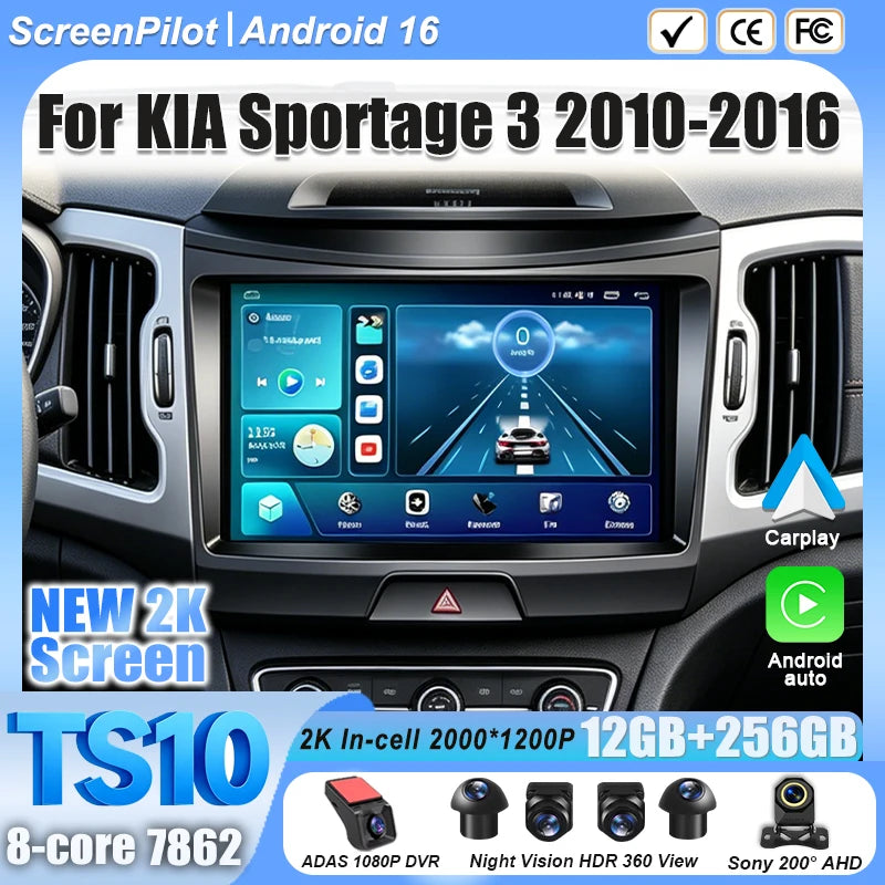 Android 16 For KIA Sportage 3 2010-2016 Car Radio Stereo Head Unit Multimedia Video Player Android Auto Mirror Link 9/10 Inch 5G