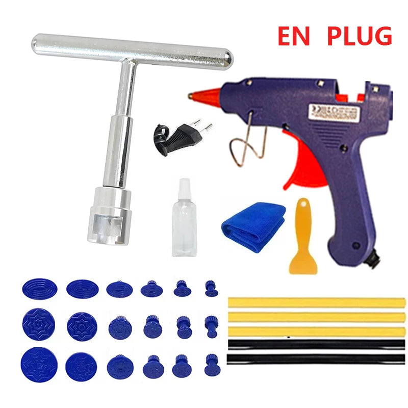 Manual tool combination kit for car dent repair, body sheet metal machinery, glue gun, unpainted drawing tool set