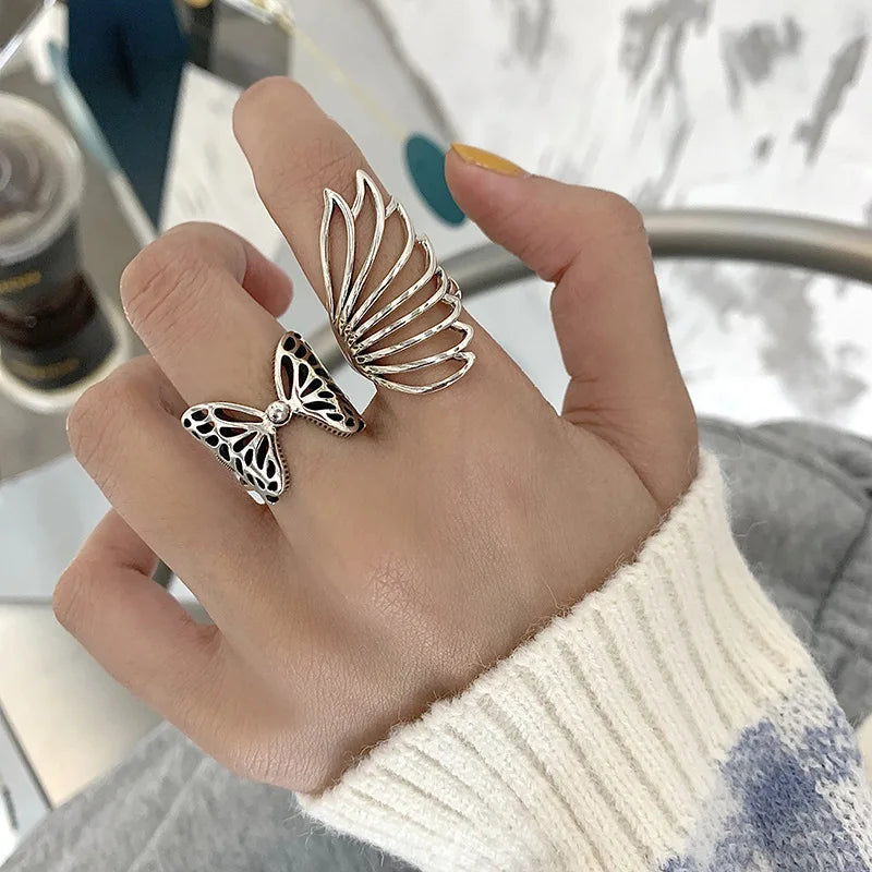 925 Sterling Silver Metal Flower Shell Geometric Rings For Women French Retro Romantic Open Thai