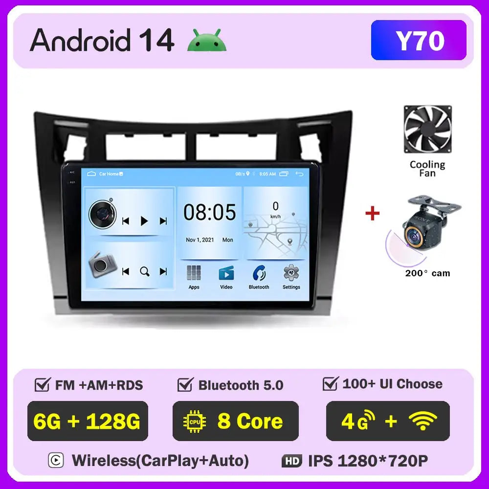 Car Radio Android 16 For Toyota Yaris 2 XP90 2005 - 2012 Auto Multimedia Stereo Dash Cam Screen GPS Head Unit Navigation DVD BT