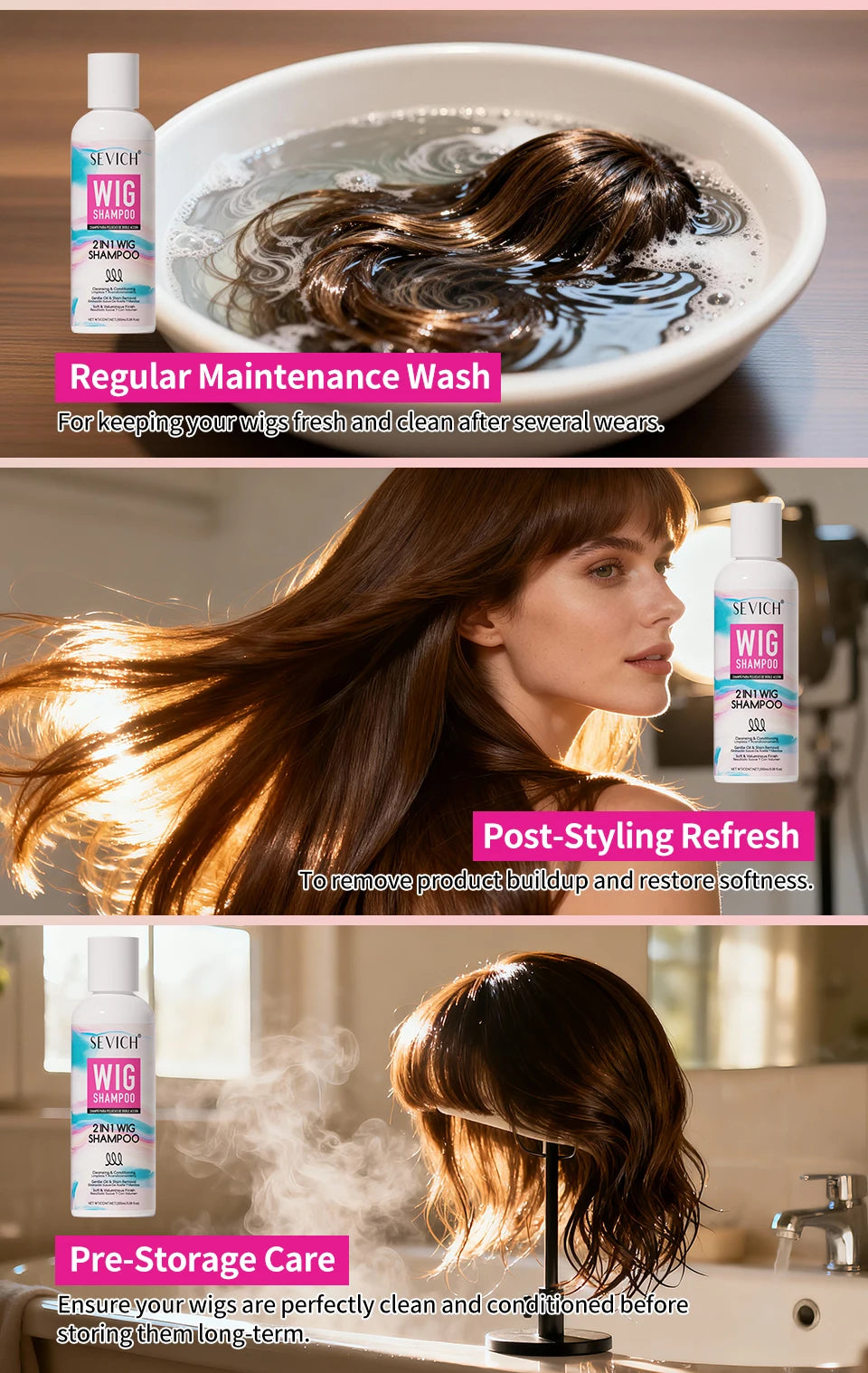 SEVICH 2-IN-1 Wig Shampoo 100ml Human and Synthetic Wig Deep Cleansing Moisturizing Shine 2 in 1 Shampoo Professional Wig Care