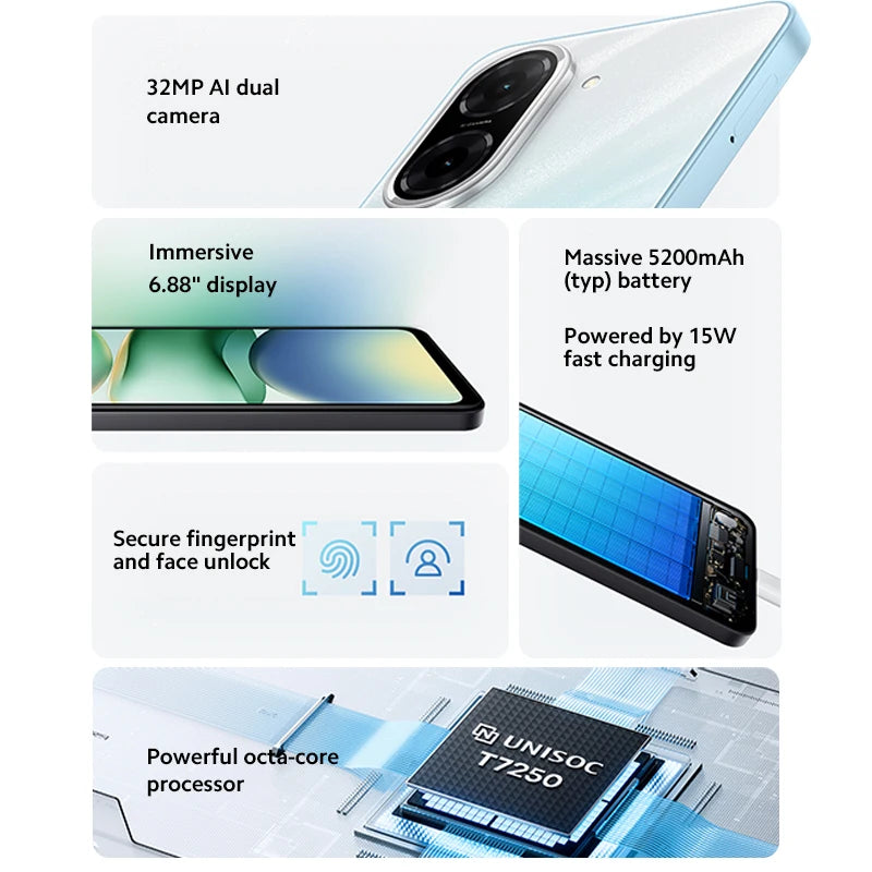 Redmi A5 Global Version UNISOC T7250 Processor 6.88" Large Screen Display Supports 15W Fast Charging 32MP Main Camera Xiaomi