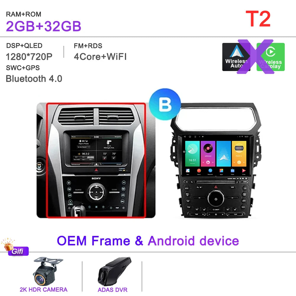 Auto Radio Android 16 For Ford Explorer 5 2011 -2019 Car Multimedia Player Navigation Stereo GPS No 2Din DVD Head Unit  Dash Cam