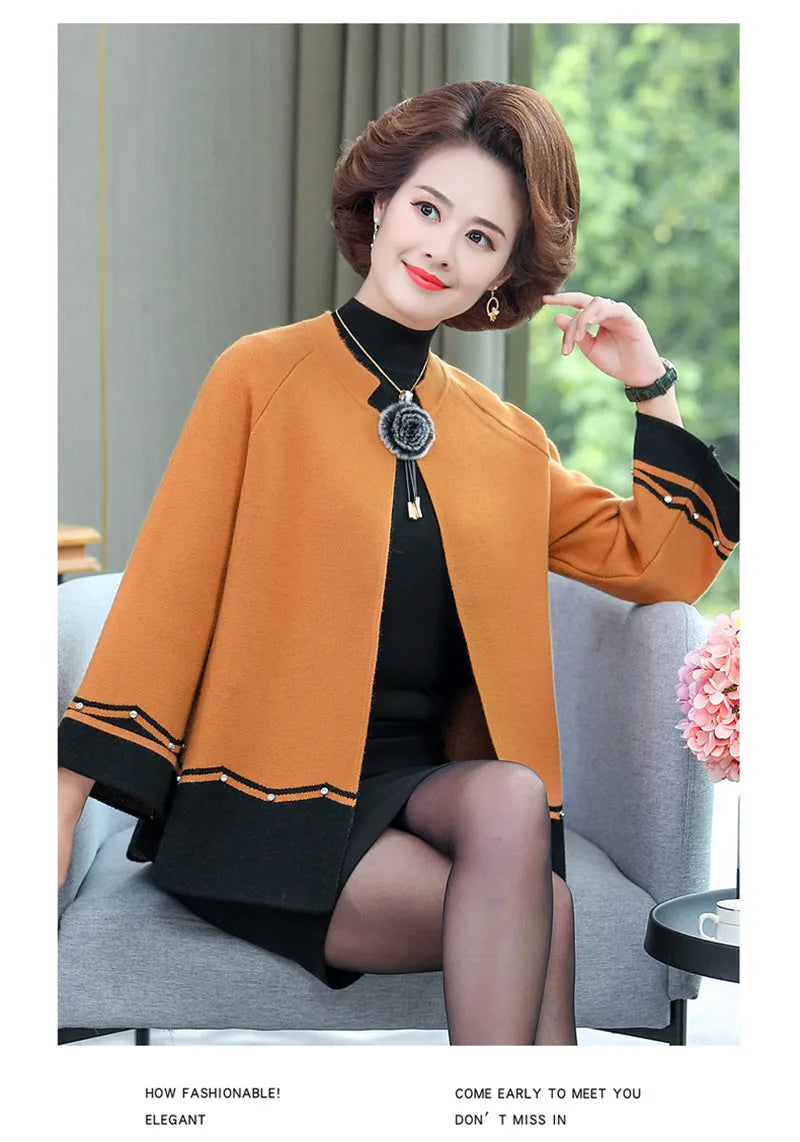 2023 New Spring Autumn Mother Sweater Knitted Cardigan   Jacket Noble Elegant Womem Sweater Coat Middle Aged Female Knitwear Top