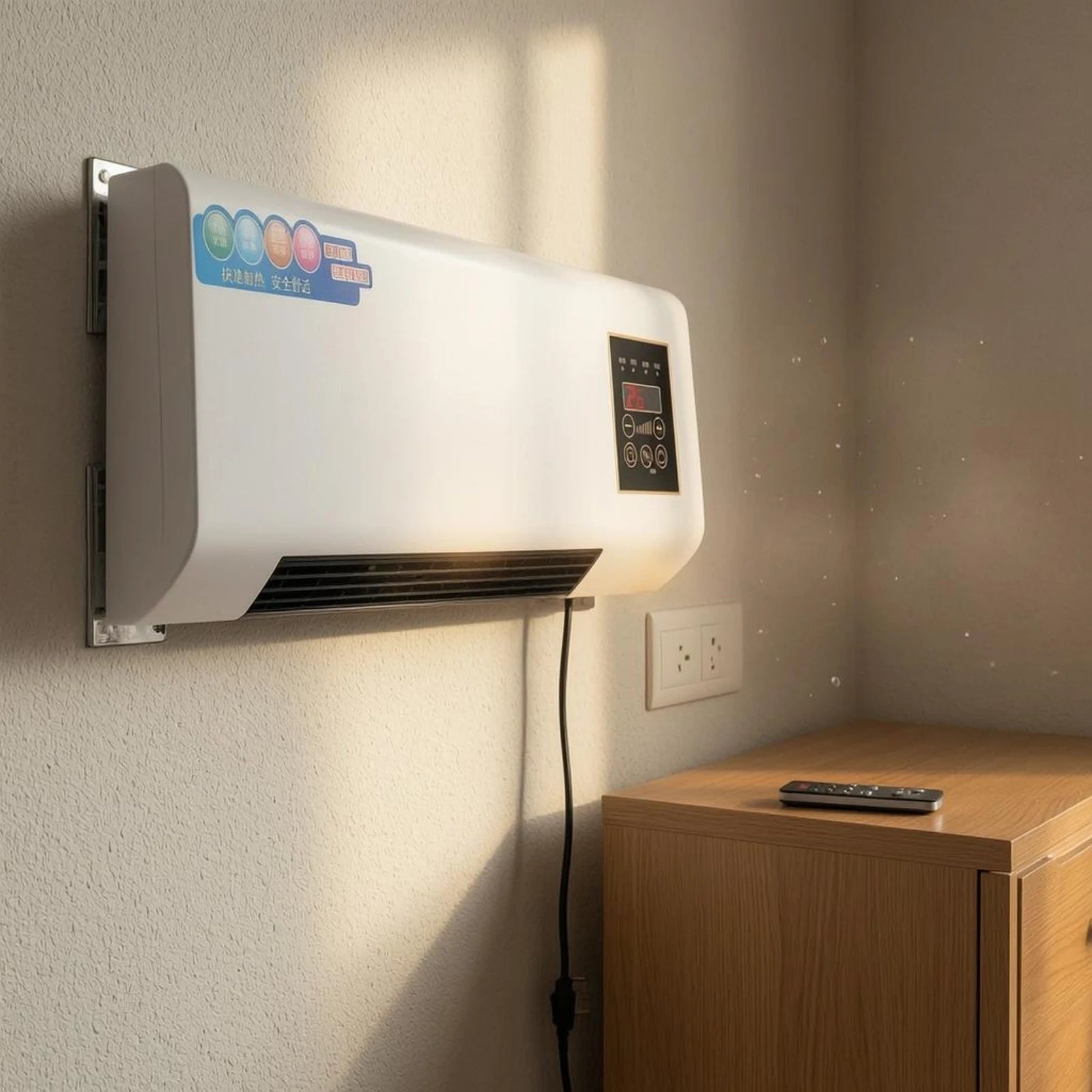 2-in-1 Wall Heater and Cooler Electric Wall-Mounted Heater Fan Home Appliance Wireless Controller Control UK Plug for Indoor