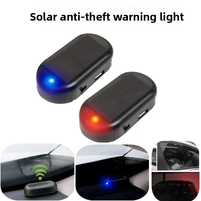 Solar Powered Car Fake Security Light Blue/Red Light Simulated Dummy Alarm LED Fake Security Light Wireless Strobe Signal Alarm