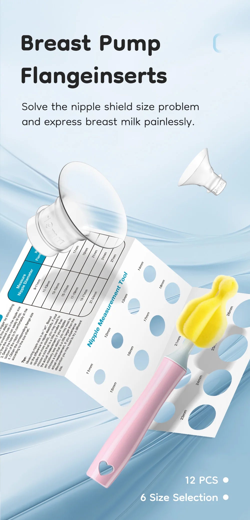 MAMIJOY Silicone Flange Inserts for Breast Pumps Electric Breast Pumps Nipple Tunnel Narrow Connector 13/15/17/19/21/24mm Flange