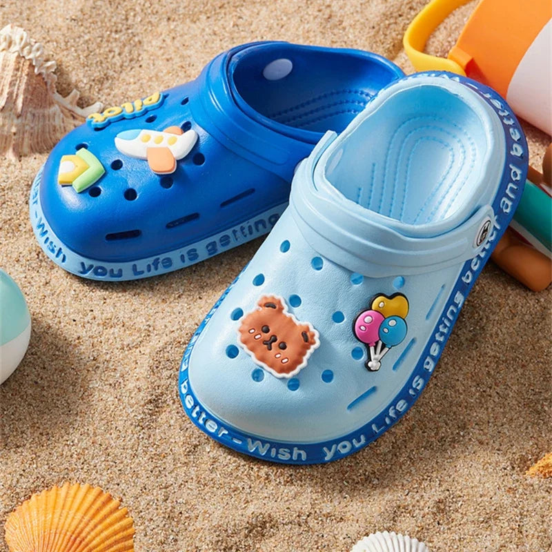 Summer Sandals For Girls Kids Baby Boys Girls Cartoon Baby Sandals Flat Heel Solid Soft Cartoon Slippers Children's Garden Shoes