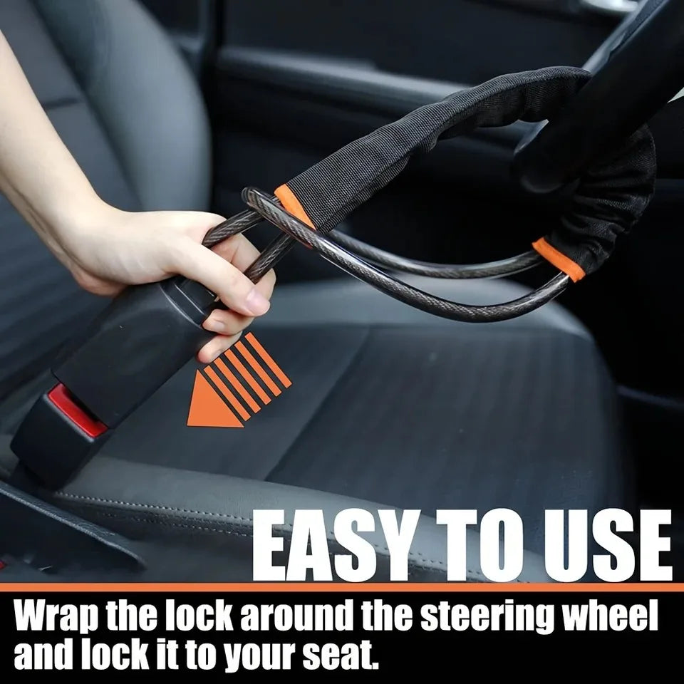Car Steering Wheel Lock Anti-theft Steel Cable Security Device Universal Fit for Vehicles Prevent Theft Durable Security Rope