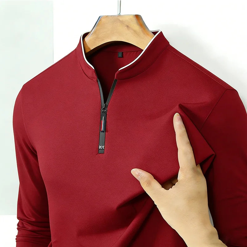 Fashion Men's Stand Collar Half Zip Long Sleeve Shirt Comfortable Casual Top Versatile Daily Wear Slim Fit Pullove