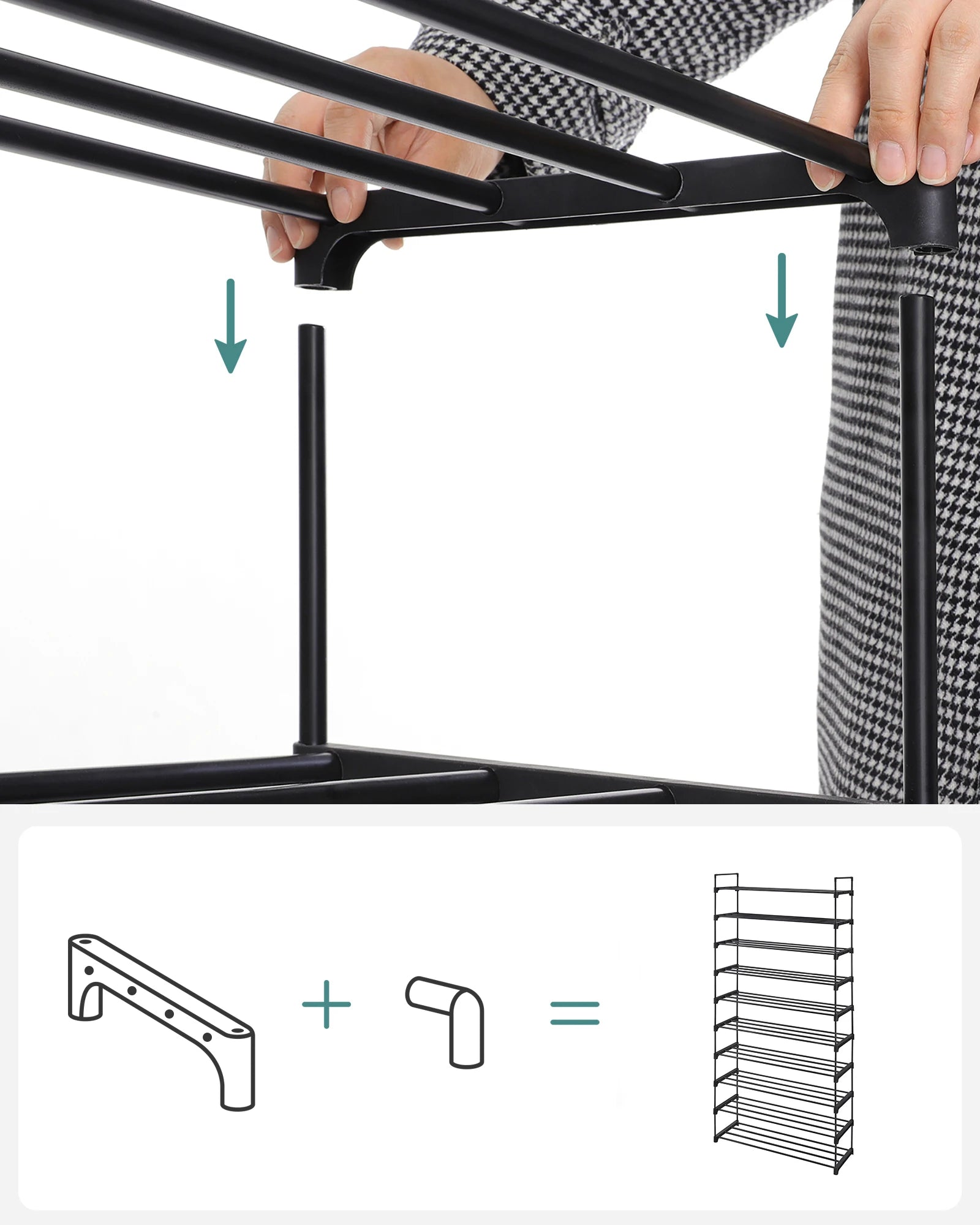 SONGMICS 10 Tier Shoe Rack High Shoe Rack Slim Shoe Rack Storage Metal Space Saving Dressing Room Entrance 30 x 94 x 206 cm