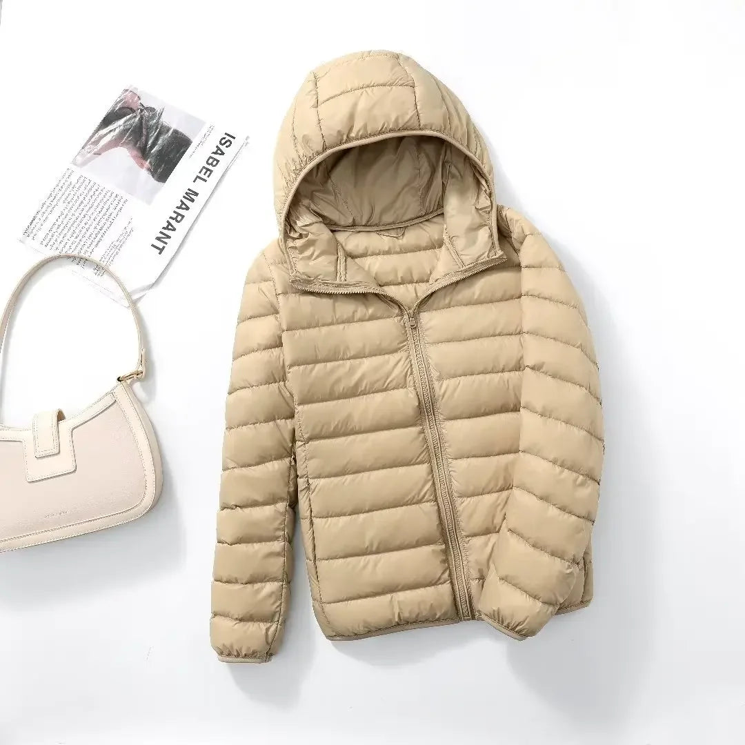 Women Puffer Jacket 2024 New Spring Autumn Female Ultra Light Weight Packable Hooded Down Coats Winter Inner Dock Down Coat