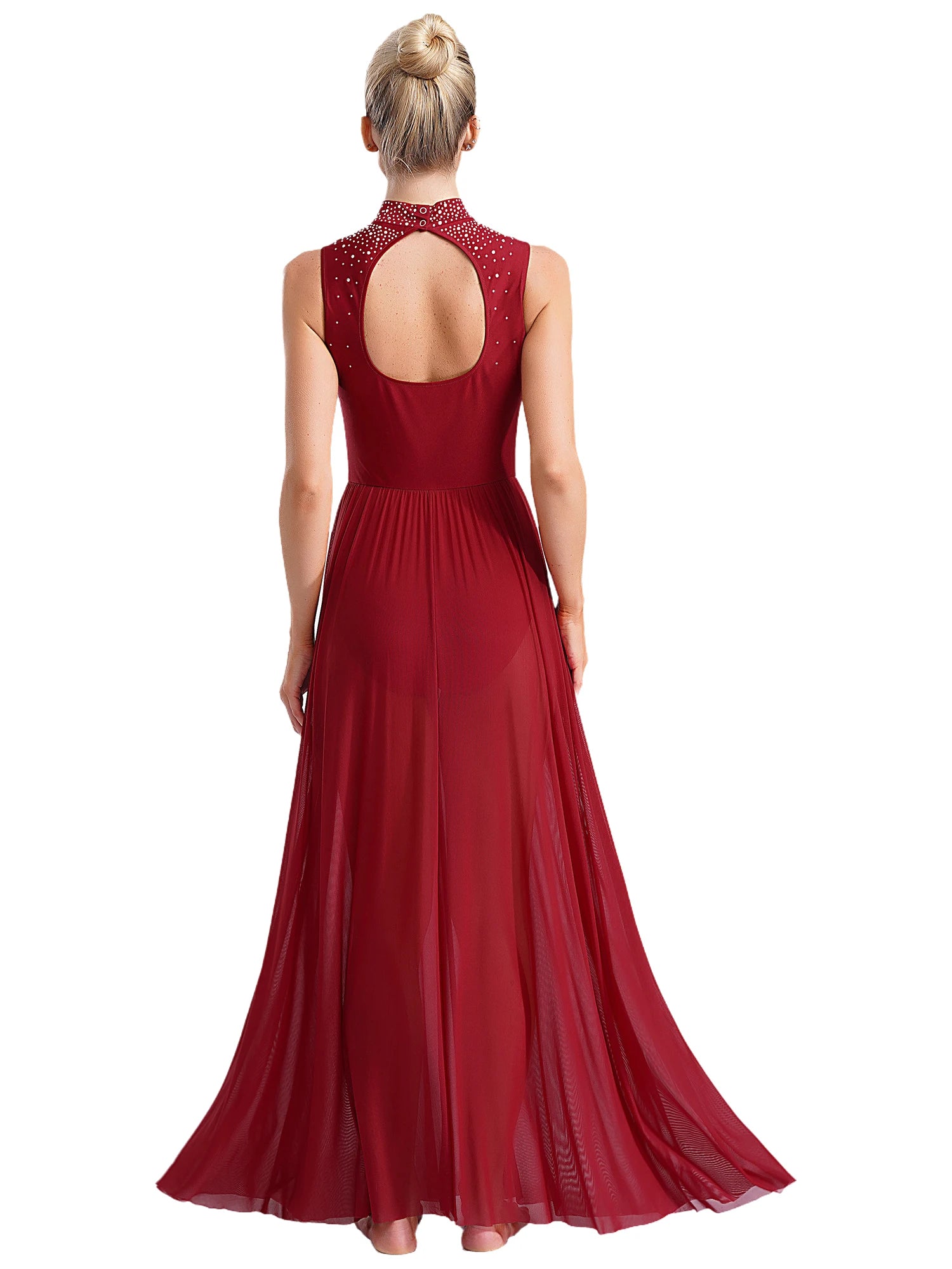 Womens Ballet Lyrical Dance Dress Cutout Back Full Length Overlay Leotard Costume Latin Rumba Tango Maxi Dress Long Dancewear