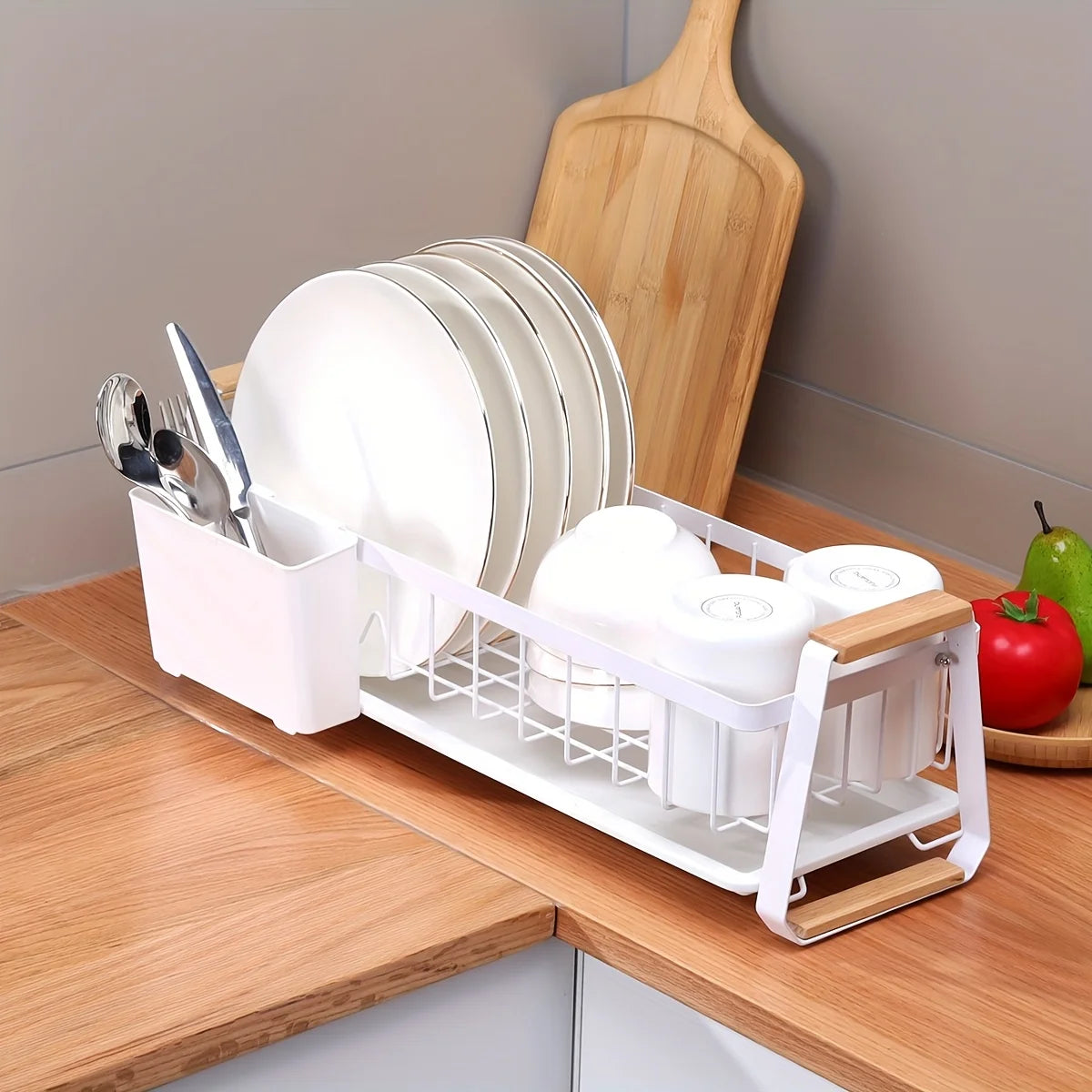 Kitchen Counter Dish Rack, Dish Drainer, Dish Drying Rack with Drainboard And Detachable Utensil Holder, Narrow Design, for Kitc