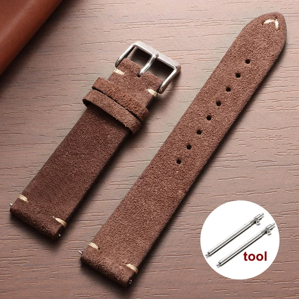 Wristband Soft Suede Leather Straps 14/16/18/20/22mm Vintage Red Watchband Quick Release Calfskin Bracelet Men Women Accessories