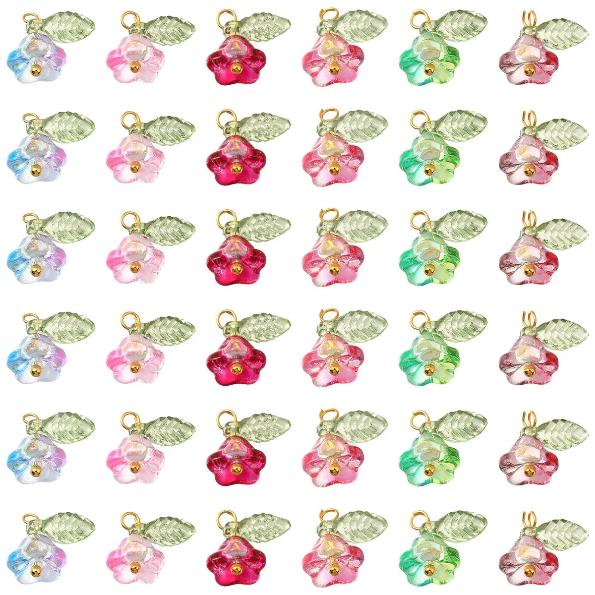 30Pcs 6 Colors Pendants beads Flower with Golden Findings Charms for Women Necklace Bracelet Earrings DIY jewelry making