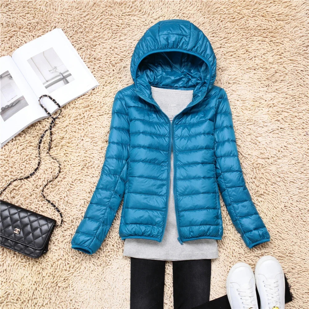 Women Puffer Jacket 2024 New Spring Autumn Female Ultra Light Weight Packable Hooded Down Coats Winter Inner Dock Down Coat