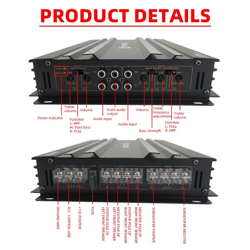 Class AB Car Audio Upgrade Power Amplifier 4 Channel 12V 8800W Power Stereo Amplifie Audio Speaker Subwoofer Treble Mid-bass