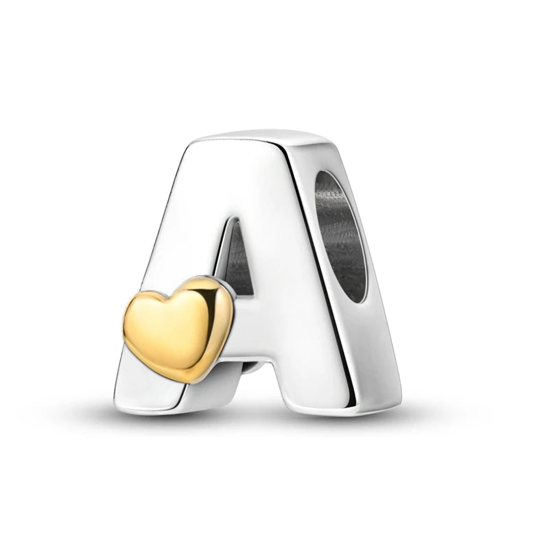 New Hot Sales 925 Sterling Silver 26 Golden Letters Charms Bead Fit Original Bracelet DIY Women Birthday Jewelry Gifts