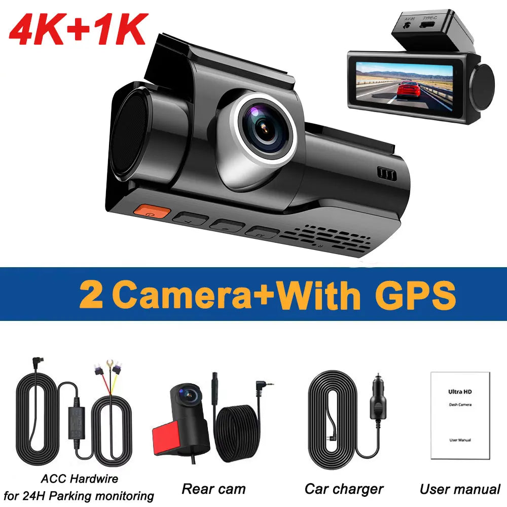 Dash Camera 4K for Cars DVR Dual-Channel HD 1080P Front and Rear GPS Car Camera WDR Night Vision WiFi APP Monitor Video Recorder
