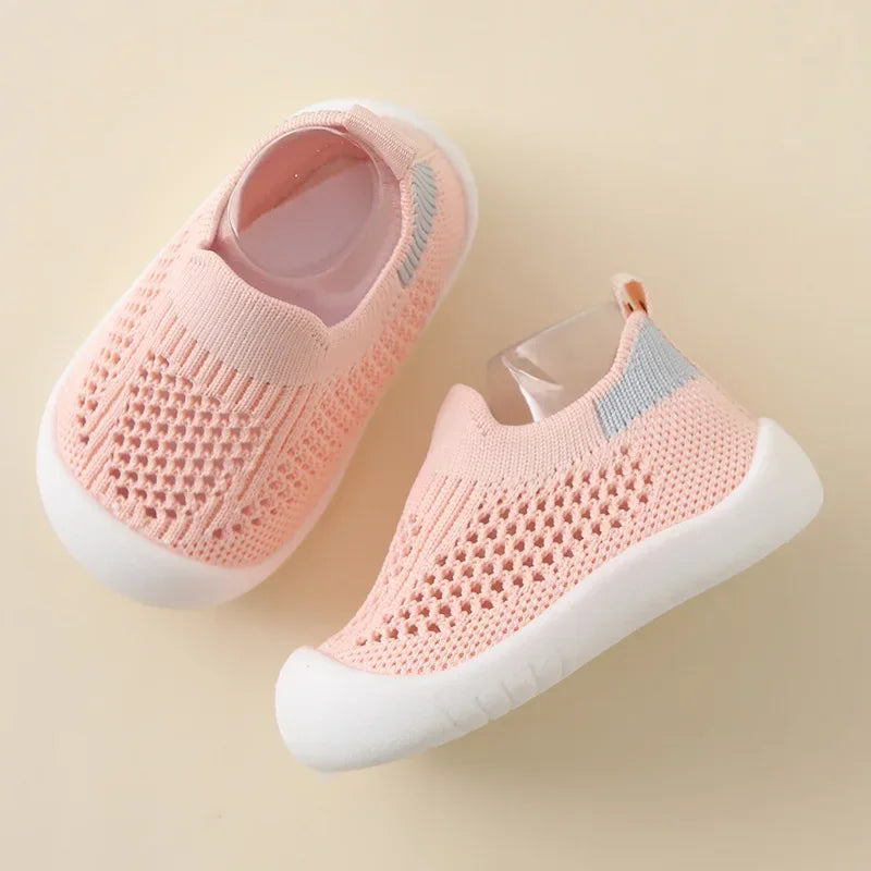 Breathable Knit Mesh Walking Shoes for Kids Spring Summer Soft Sole Anti-Collision Unisex Pastel Casual Sneakers Toddlers 1-3Y