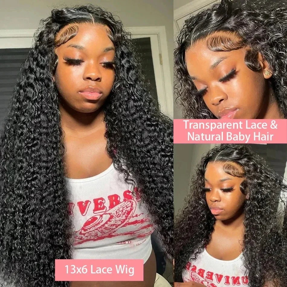 40 46 Inch 13x4 13x6 Full Frontal HD Transparent Lace Long Deep Wave Brazilian Remy Human Hair Pre plucked Wigs 200 Density