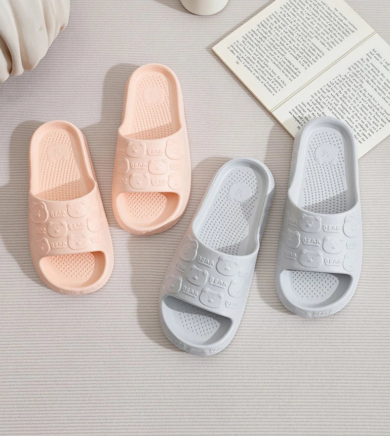 Couple Printting Cute Bear Women Slippers Summer Indoor Soft Cartoon Sandals Bathroom Anti-slip Outdoor Comfy Men Leisure Shoes