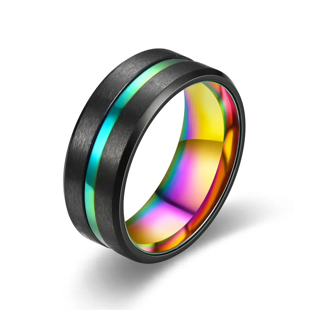 Fashion 8mm Men's Black Tungsten Wedding Band Rings Black Groove Beveled Edge Engagement Ring for Men's Valentine Gifts Jewelry
