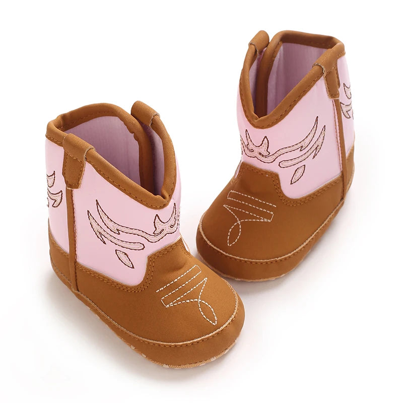 Western Cowboy Princess Baby Boots 0-18M Infant Pre-Walker Shoes Soft Sole Embroidered Footwear for Newborn Girls
