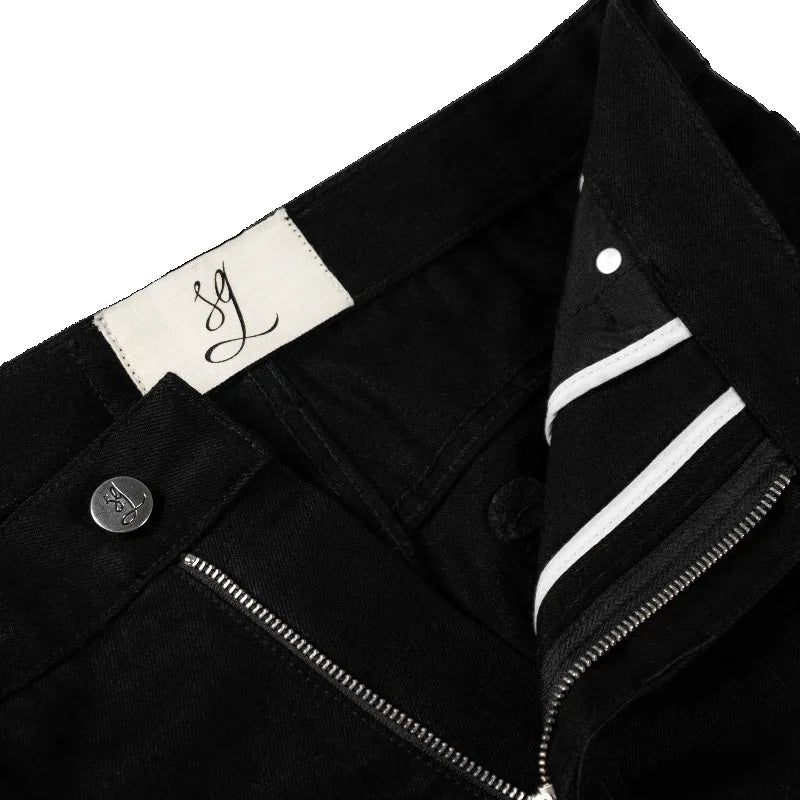 Y2K Vintage Black Denim Two Piece Set Asymmetric Button High Neck Jacket Baggy Wide Leg Pants Streetwear Gothic Harajuku Outfits