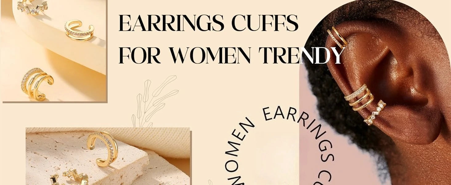 Bobisty 3PCS Ear Cuff Non-Piercing Earrings for Women Cute Clip-On Cartilage Earring 14K Gold Plated Dainty Fake Piercing Earing