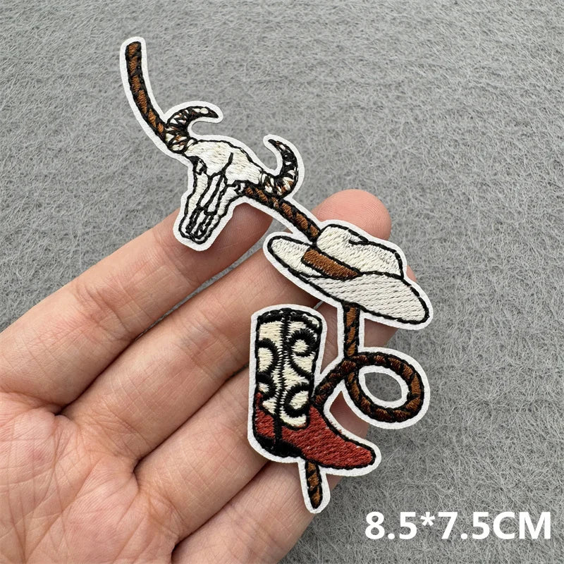 Western Cowboy Embroidered Patches DIY Boots Horse Patch For Clothing Iron On Patches Jackets Backpack Hats Sew Badges Patches